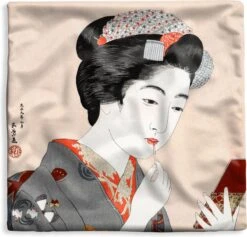 Kussenhoes 45x45 Cm - Vrouw - Make Up - Japan - Vintage - Katoen / Polyester - Voor Binnen