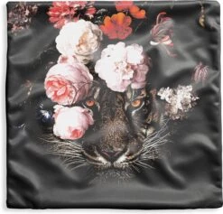 Kussenhoes 60x60 Cm - Tijger - Bloemen - Kunst - Katoen / Polyester - Voor Binnen