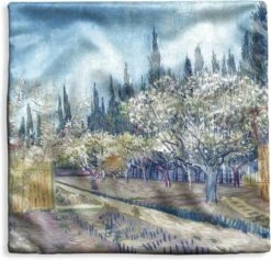 Kussenhoes 45x45 Cm - Boomgaard Tegen Cipressen - Vincent Van Gogh - Katoen / Polyester - Voor Binnen