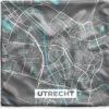 Kussenhoes 50x50 Cm - Plattegrond - Utrecht - Grijs - Blauw - Katoen / Polyester - Voor Binnen - Stadskaart