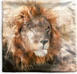 Kussenhoes 40x40 Cm - Leeuw - Krant - Kleuren - Katoen / Polyester - Voor Binnen