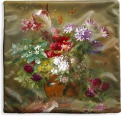 Kussenhoes 50x50 Cm - Stilleven Met Bloemen In Een Griekse Vaas: Allegorie Op De Lente - Schilderij Van G.J.J Van Os - Katoen / Polyester - Voor Binnen