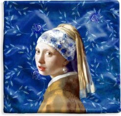 Kussenhoes 45x45 Cm - Meisje Met De Parel - Vermeer - Delfts Blauw - Katoen / Polyester - Voor Binnen
