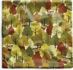Kussenhoes 50x50 Cm - Een Herfstachtig Bos Met Uilen - Katoen / Polyester - Voor Binnen