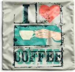 Kussenhoes 40x40 Cm - Koffie - Quotes - Retro - Koffiekop - Katoen / Polyester - Voor Binnen