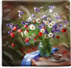 Kussenhoes 45x45 Cm - Bloemen - Thee - Stilleven - Katoen / Polyester - Voor Binnen