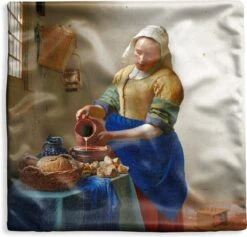 Kussenhoes 60x60 Cm - Het Melkmeisje - Schilderij Van Johannes Vermeer - Katoen / Polyester - Voor Binnen