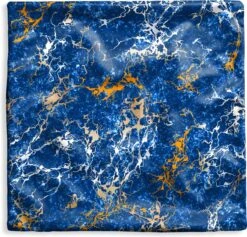 Kussenhoes 40x40 Cm - Marmer - Textuur - Goud - Blauw - Katoen / Polyester - Voor Binnen