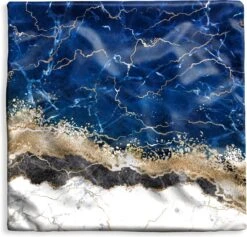 Kussenhoes 40x40 Cm - Marmer - Wit - Goud - Luxe - Katoen / Polyester - Voor Binnen