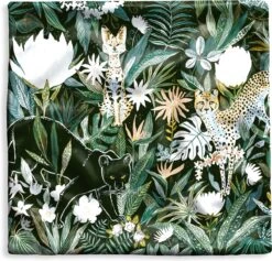 Kussenhoes 60x60 Cm - Jungle - Panter - Luipaard - Planten - Katoen / Polyester - Voor Binnen