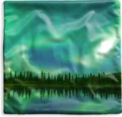 Kussenhoes 40x40 Cm - Noorderlicht - Bomen - Water - Alaska - Katoen / Polyester - Voor Binnen
