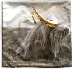 Kussenhoes 50x50 Cm - Schotse Hooglander - Goud - Quote - Katoen / Polyester - Voor Binnen