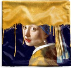 Kussenhoes 40x40 Cm - Meisje Met De Parel - Goud - Vermeer - Katoen / Polyester - Voor Binnen