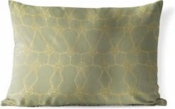 Buitenkussens - Tuin - Luxe Patroon Van Gouden Lijnen En Bloemen Tegen Een Donkergroene Achtergrond - 60x40 Cm