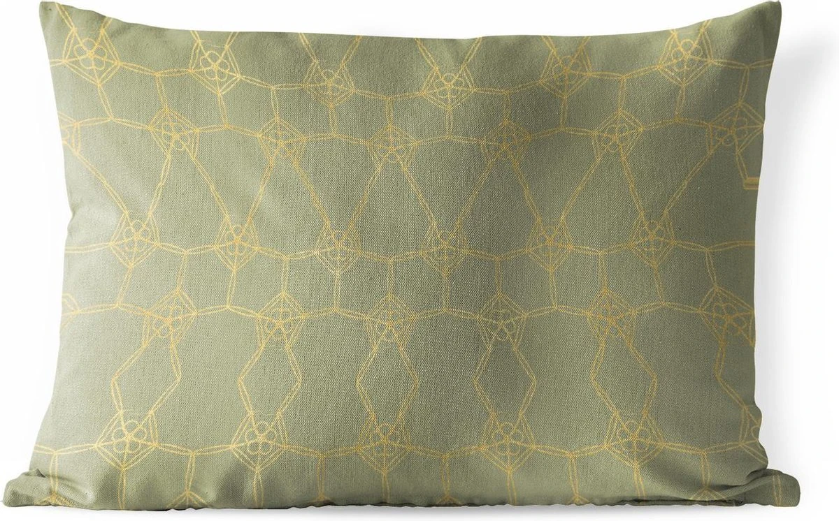 Buitenkussens - Tuin - Luxe Patroon Van Gouden Lijnen En Bloemen Tegen Een Donkergroene Achtergrond - 60x40 Cm 3 Buitenkussens - Tuin - Luxe Patroon Van Gouden Lijnen En Bloemen Tegen Een Donkergroene Achtergrond - 60x40 Cm