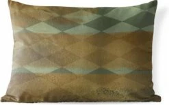 Buitenkussens - Tuin - Luxe Patroon Van Kleine Groene Vierkanten En Gouden Verfvegen - 60x40 Cm