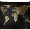 Sierkussens - Kussen - Goudkleurige Wereldkaart Op Een Zwarte Achtergrond Met Een Beetje Goud - 50x30 Cm - Kussen Van Katoen