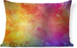 Sierkussens - Kussen - Abstract Werk Gemaakt Van Waterverf Met Felle Oranje En Paarse Kleuren - 60x40 Cm - Kussen Van Katoen