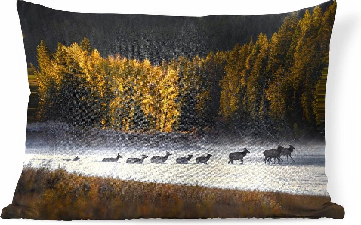 Sierkussens - Kussen - Herten Die De Rivier Oversteken - 60x40 Cm - Kussen Van Katoen 3 Sierkussens - Kussen - Herten Die De Rivier Oversteken - 60x40 Cm - Kussen Van Katoen