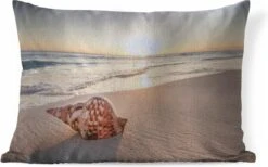 Sierkussens - Kussen - Zeeschelp Op Het Strand Bij Zonsondergang - 50x30 Cm - Kussen Van Katoen -Pillowmonkey 1200x747 38