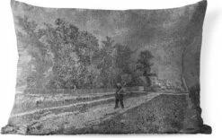 Buitenkussens - Tuin - Outskirts Of Paris; Road With Peasant Shouldering A Spade Zwart-wit - Schilderij Vincent Van Gogh - 60x40 Cm
