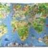 Buitenkussens - Tuin - Kinder Wereldkaart Dieren En Gebouwen - 50x30 Cm -Pillowmonkey 1200x747 56