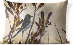 Buitenkussens - Tuin - Vogel Tussen Een Tak Met Bladeren - 60x40 Cm