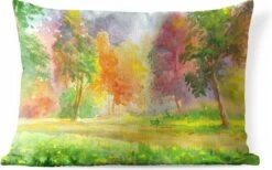Buitenkussens - Tuin - Een Kleurrijke Illustratie Van Bomen - 60x40 Cm