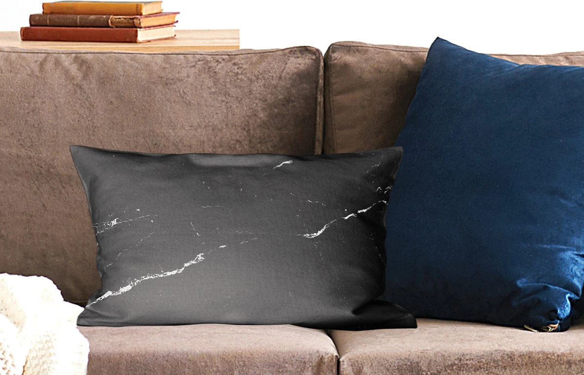 Kussenhoes 50x30 Cm - Marmer - Zwart - Marmerlook - Wit - Luxe - Steen - Katoen / Polyester - Voor Binnen 4 Kussenhoes 50x30 Cm - Marmer - Zwart - Marmerlook - Wit - Luxe - Steen - Katoen / Polyester - Voor Binnen - Afbeelding 2