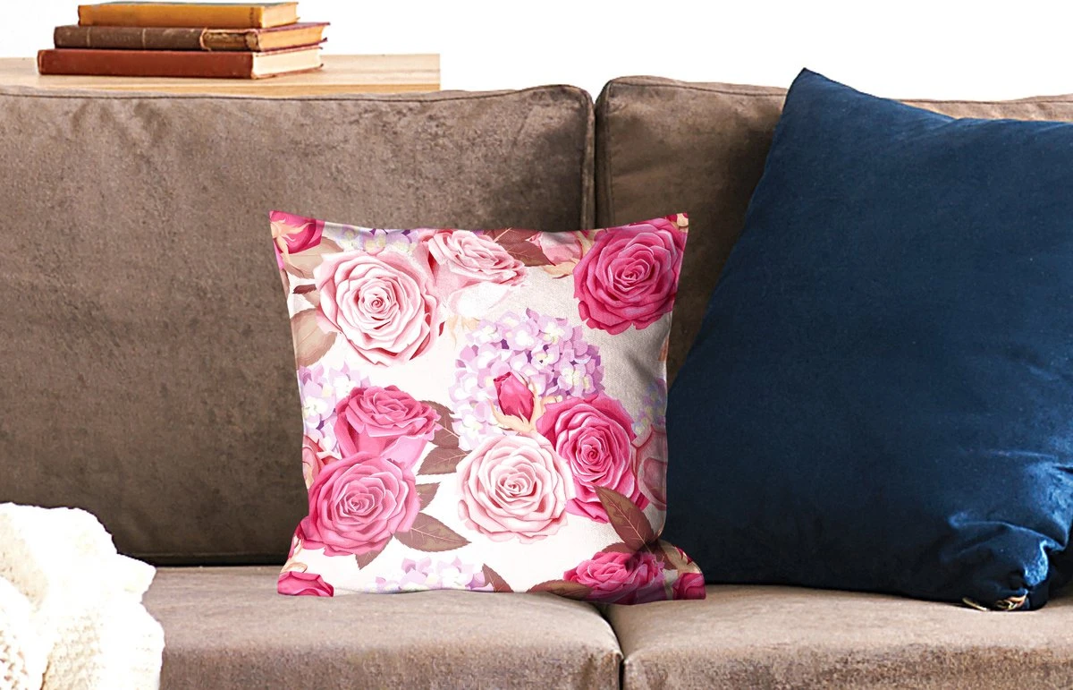 Kussenhoes 40x40 Cm - Bloemen - Rozen - Roze - Katoen / Polyester - Voor Binnen 4 Kussenhoes 40x40 Cm - Bloemen - Rozen - Roze - Katoen / Polyester - Voor Binnen - Afbeelding 2