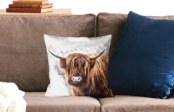 Kussenhoes 40x40 Cm - Schotse Hooglander - Rook - Zwart - Katoen / Polyester - Voor Binnen