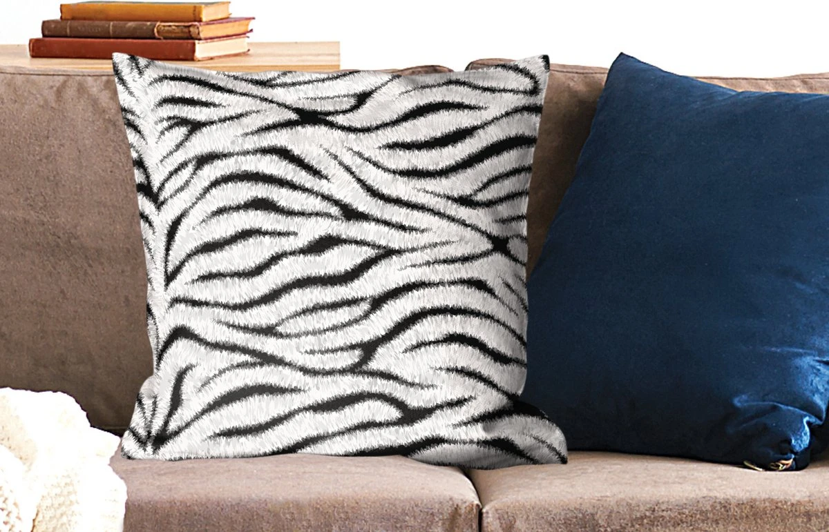 Kussenhoes 60x60 Cm - Dierenprint - Zebra - Wit - Katoen / Polyester - Voor Binnen 4 Kussenhoes 60x60 Cm - Dierenprint - Zebra - Wit - Katoen / Polyester - Voor Binnen - Afbeelding 2