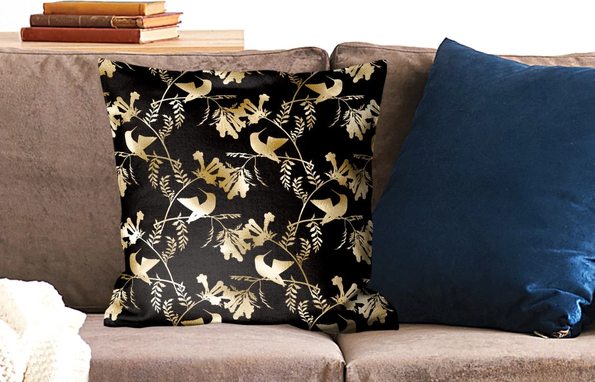 Kussenhoes 50x50 Cm - Patronen - Vogels - Goud - Katoen / Polyester - Voor Binnen 4 Kussenhoes 50x50 Cm - Patronen - Vogels - Goud - Katoen / Polyester - Voor Binnen - Afbeelding 2
