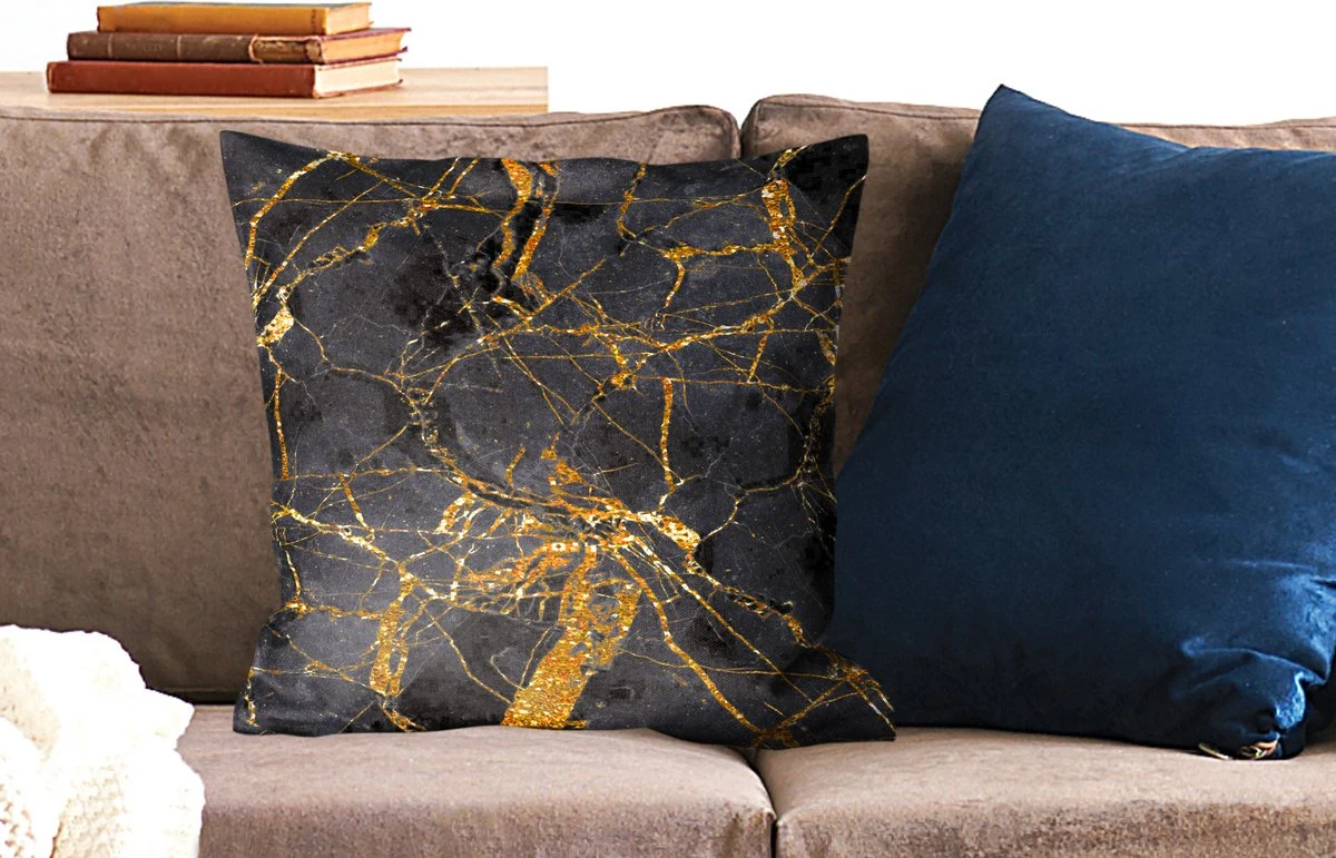 Kussenhoes 50x50 Cm - Marmer - Goud - Zwart - Glitter - Katoen / Polyester - Voor Binnen 4 Kussenhoes 50x50 Cm - Marmer - Goud - Zwart - Glitter - Katoen / Polyester - Voor Binnen - Afbeelding 2