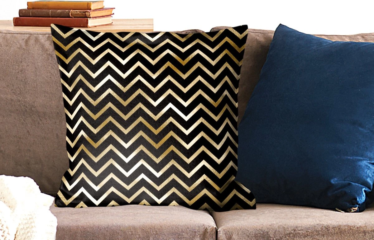 Kussenhoes 60x60 Cm - Patronen - Lijn - Goud - Katoen / Polyester - Voor Binnen 4 Kussenhoes 60x60 Cm - Patronen - Lijn - Goud - Katoen / Polyester - Voor Binnen - Afbeelding 2