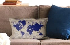 Kussenhoes 50x30 Cm - Wereldkaart - Bloemen - Blauw - Katoen / Polyester - Voor Binnen -Pillowmonkey 1200x771 274