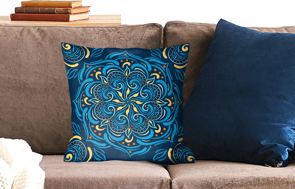 Kussenhoes 45x45 Cm - Mandala - Blauw - Geel - Patronen - Katoen / Polyester - Voor Binnen 4 Kussenhoes 45x45 Cm - Mandala - Blauw - Geel - Patronen - Katoen / Polyester - Voor Binnen - Afbeelding 2