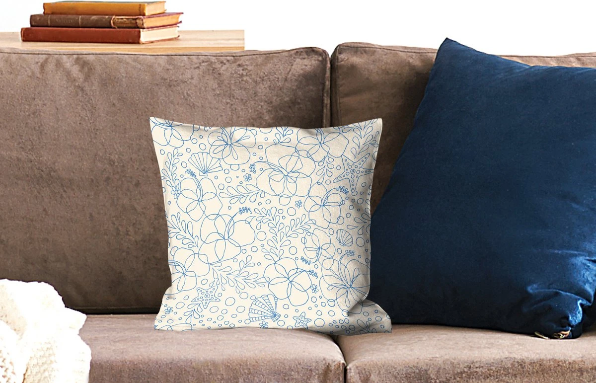 Kussenhoes 40x40 Cm - Zomer - Bloemen - Blauw - Katoen / Polyester - Voor Binnen 4 Kussenhoes 40x40 Cm - Zomer - Bloemen - Blauw - Katoen / Polyester - Voor Binnen - Afbeelding 2