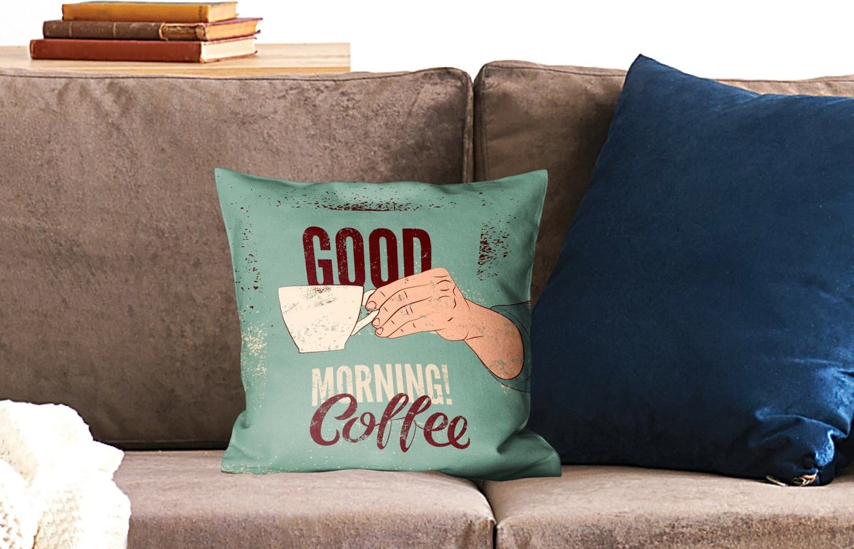 Kussenhoes 40x40 Cm - Koffie - Spreuken - Retro - Turquoise - Katoen / Polyester - Voor Binnen 4 Kussenhoes 40x40 Cm - Koffie - Spreuken - Retro - Turquoise - Katoen / Polyester - Voor Binnen - Afbeelding 2