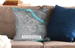 Kussenhoes 50x50 Cm - Plattegrond - Spijkenisse - Grijs - Blauw - Katoen / Polyester - Voor Binnen - Stadskaart -Pillowmonkey 1200x771 312