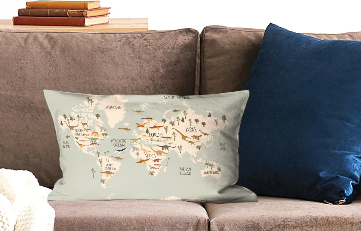 Sierkussens - Kussentjes Woonkamer - 50x30 Cm - Wereldkaart Kinderen - Dino's - Kinderkamer - Jongens - Meisjes - Kinderen 3 Sierkussens - Kussentjes Woonkamer - 50x30 Cm - Wereldkaart Kinderen - Dino's - Kinderkamer - Jongens - Meisjes - Kinderen - Afbeelding 2