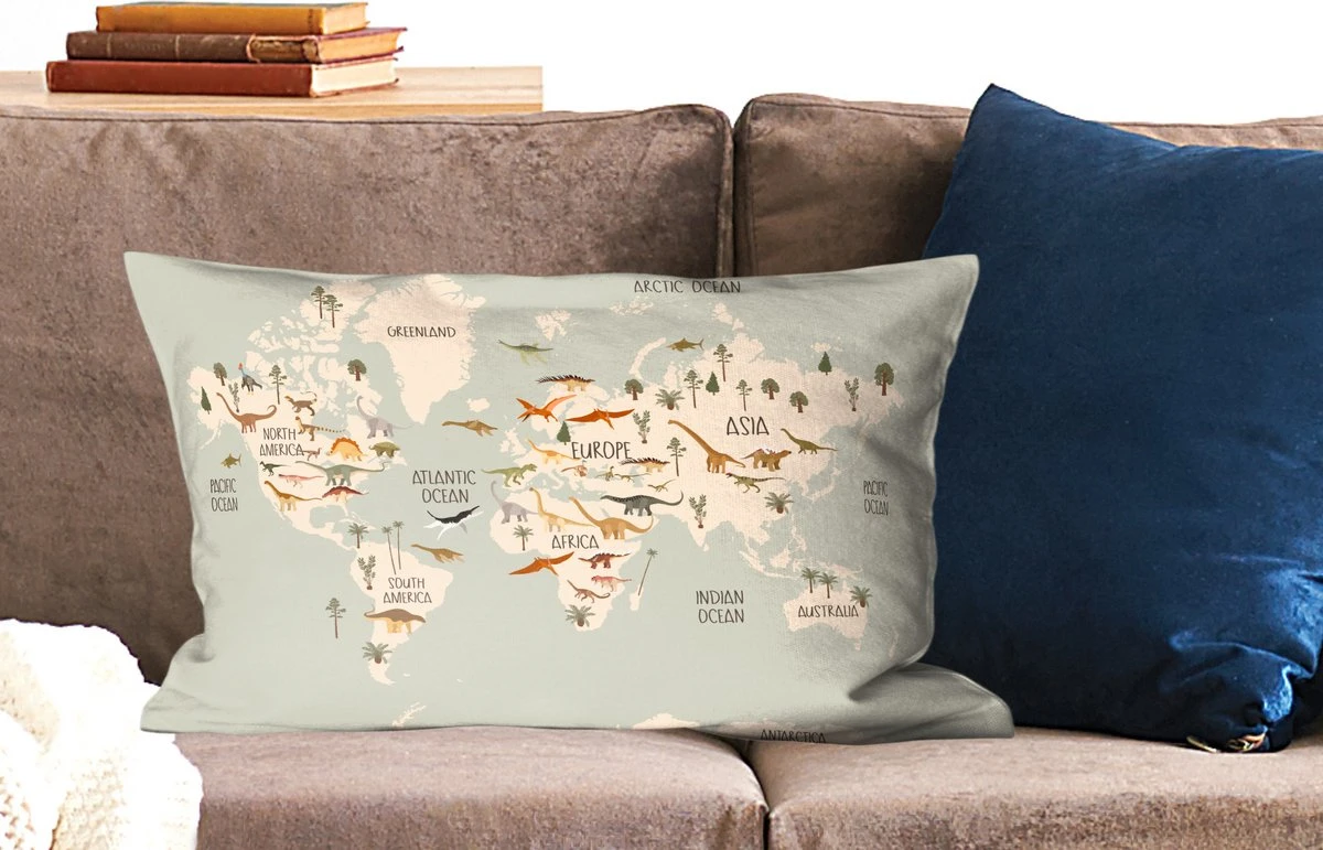 Sierkussens - Kussentjes Woonkamer - 60x40 Cm - Wereldkaart Kinderen - Dino's - Kinderkamer - Jongens - Meisjes - Kinderen 4 Sierkussens - Kussentjes Woonkamer - 60x40 Cm - Wereldkaart Kinderen - Dino's - Kinderkamer - Jongens - Meisjes - Kinderen - Afbeelding 2