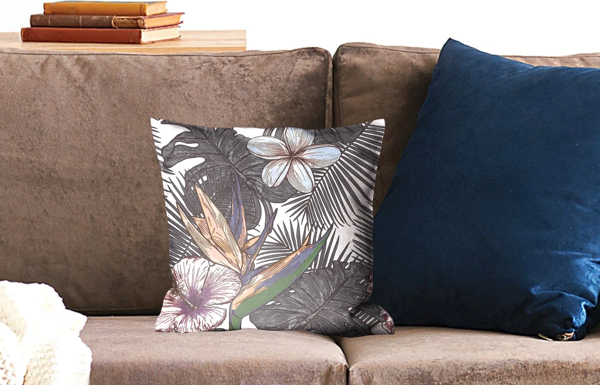 Sierkussens - Kussen - Tropische Bladeren Patroon Met Bloemen - 40x40 Cm - Kussen Van Katoen 4 Sierkussens - Kussen - Tropische Bladeren Patroon Met Bloemen - 40x40 Cm - Kussen Van Katoen - Afbeelding 2