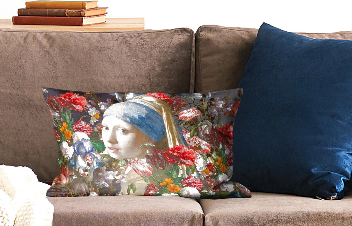 Sierkussens - Kussentjes Woonkamer - 50x30 Cm - Meisje Met De Parel - Johannes Vermeer - Bloemen 4 Sierkussens - Kussentjes Woonkamer - 50x30 Cm - Meisje Met De Parel - Johannes Vermeer - Bloemen - Afbeelding 2