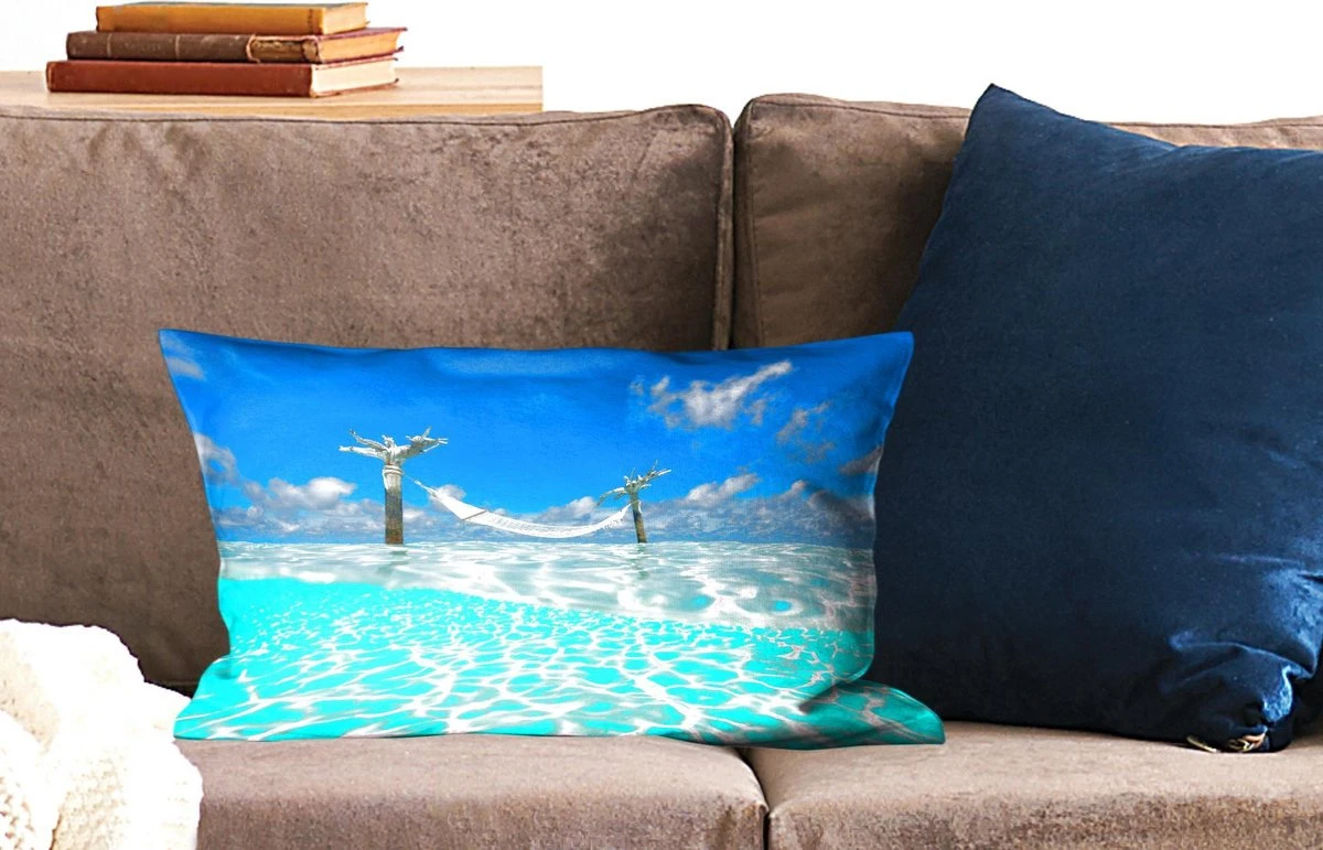 Sierkussens - Kussen - Het Lichtblauwe Water Met Een Hangmat Bij De Indische Oceaan - 50x30 Cm - Kussen Van Katoen 4 Sierkussens - Kussen - Het Lichtblauwe Water Met Een Hangmat Bij De Indische Oceaan - 50x30 Cm - Kussen Van Katoen - Afbeelding 2