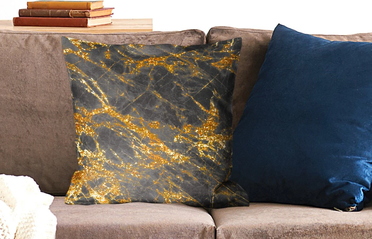 Kussenhoes 50x50 Cm - Marmer - Goud - Zwart - Chic - Katoen / Polyester - Voor Binnen 4 Kussenhoes 50x50 Cm - Marmer - Goud - Zwart - Chic - Katoen / Polyester - Voor Binnen - Afbeelding 2