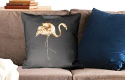 Kussenhoes 50x50 Cm - Flamingo - Vogel - Goud - Zwart - Katoen / Polyester - Voor Binnen -Pillowmonkey 1200x771 53
