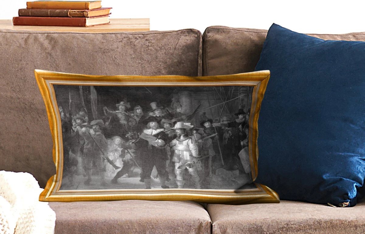 Sierkussens - Kussentjes Woonkamer - 60x40 Cm - Nachtwacht - Van Rijn - Lijst - Goud 4 Sierkussens - Kussentjes Woonkamer - 60x40 Cm - Nachtwacht - Van Rijn - Lijst - Goud - Afbeelding 2