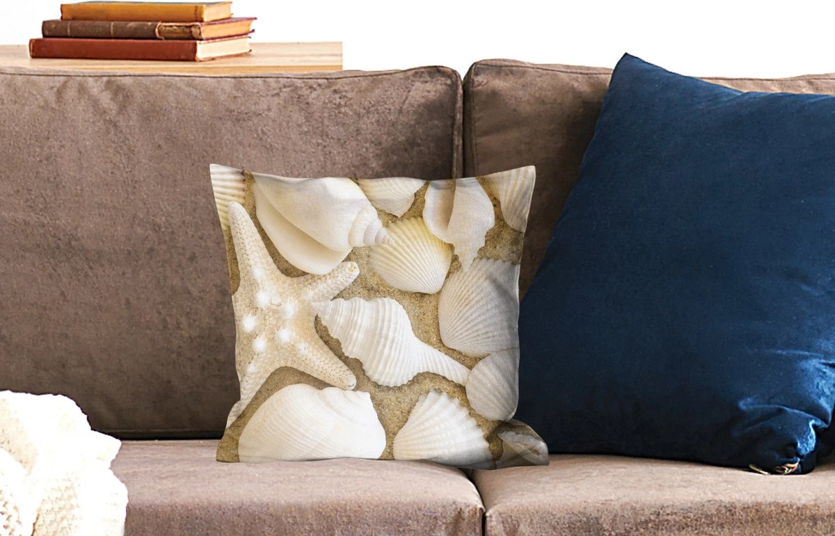 Sierkussens - Kussen - Witte Zeeschelpen Op Het Strand - 40x40 Cm - Kussen Van Katoen 4 Sierkussens - Kussen - Witte Zeeschelpen Op Het Strand - 40x40 Cm - Kussen Van Katoen - Afbeelding 2