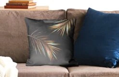 Sierkussens - Kussen - Twee Gouden Bladeren Op Een Zwarte Achtergrond - 45x45 Cm - Kussen Van Katoen -Pillowmonkey 1200x771 549